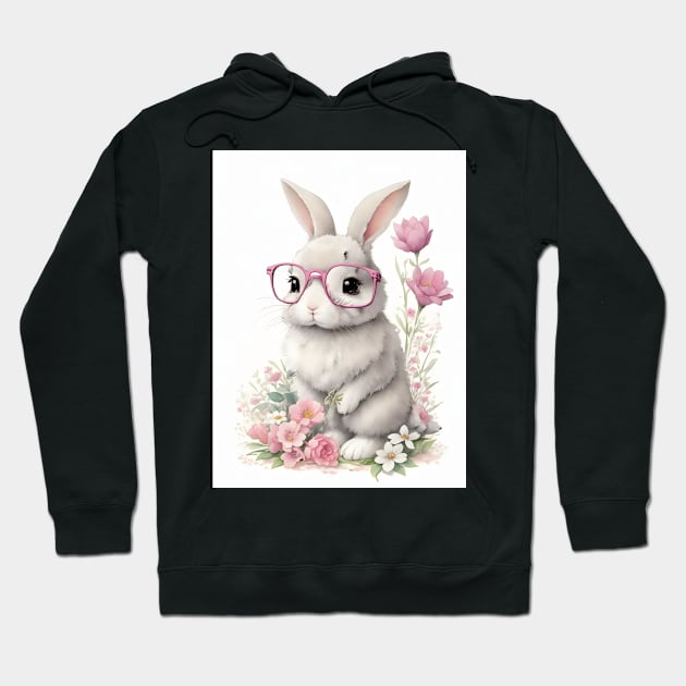 Bunny with pink glasses and flowers Hoodie by jzone_05